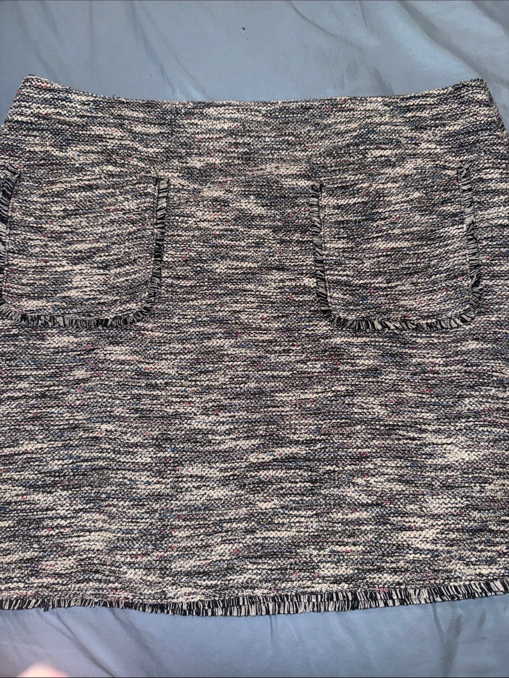 LOFT Grey Blend Mini Skirt with Fringed Patch Pockets